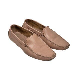 Tod's Leather Gommino Loafers SZ 9 Pink Car Shoes Italian Moccasins Old Money